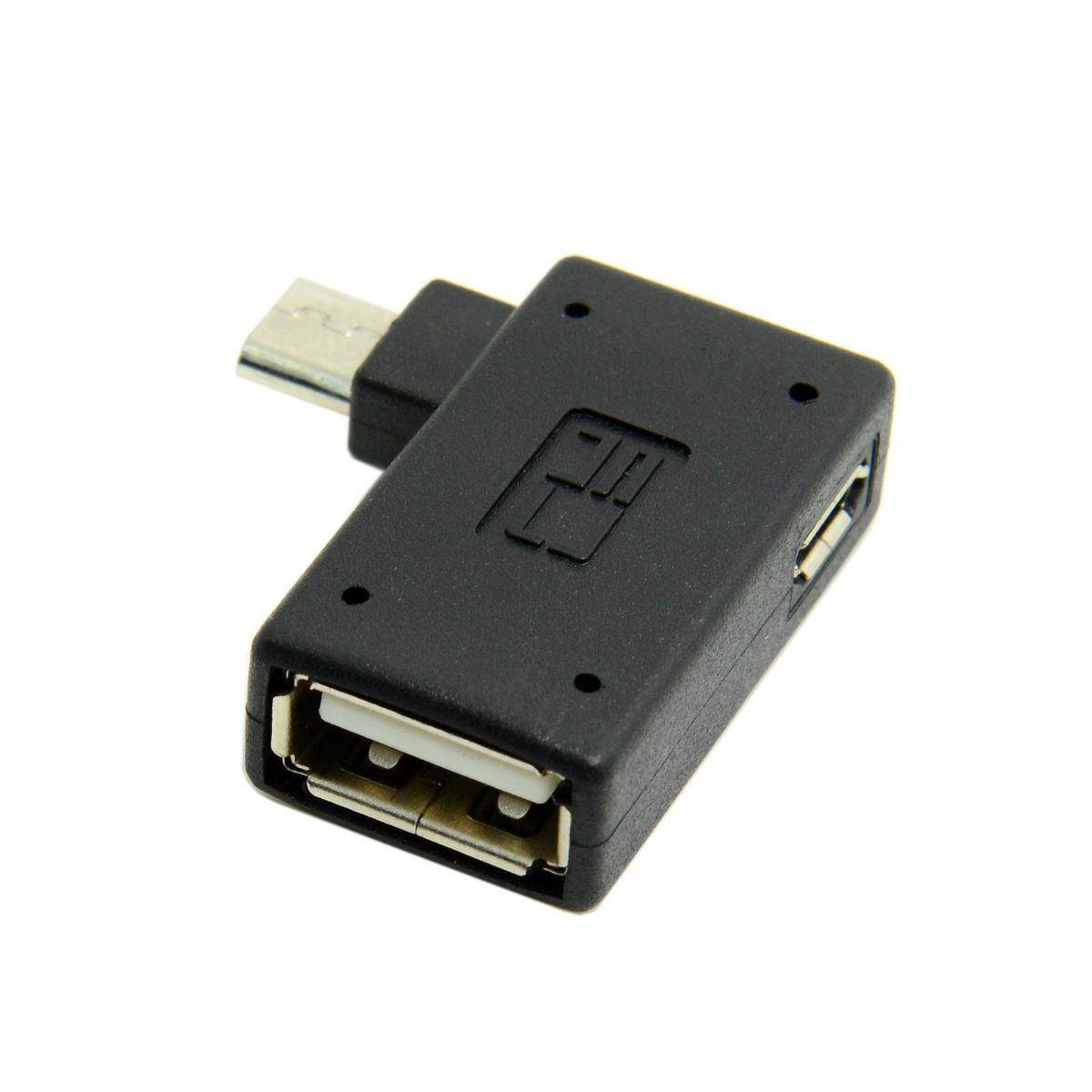 2pcs 90 D Right Angled Micro USB 2.0 OTG Host Adapter with USB Power for Samsung
