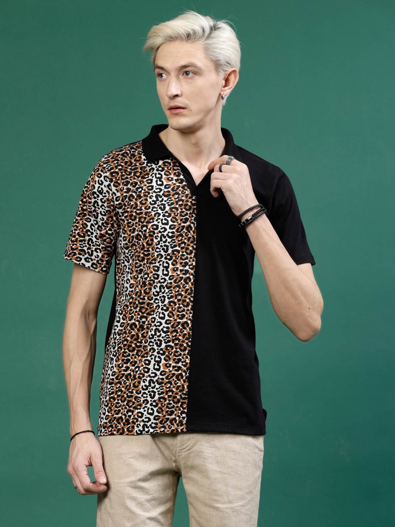 Rigo Black Cotton Slim Fit Printed Polo T-Shirt