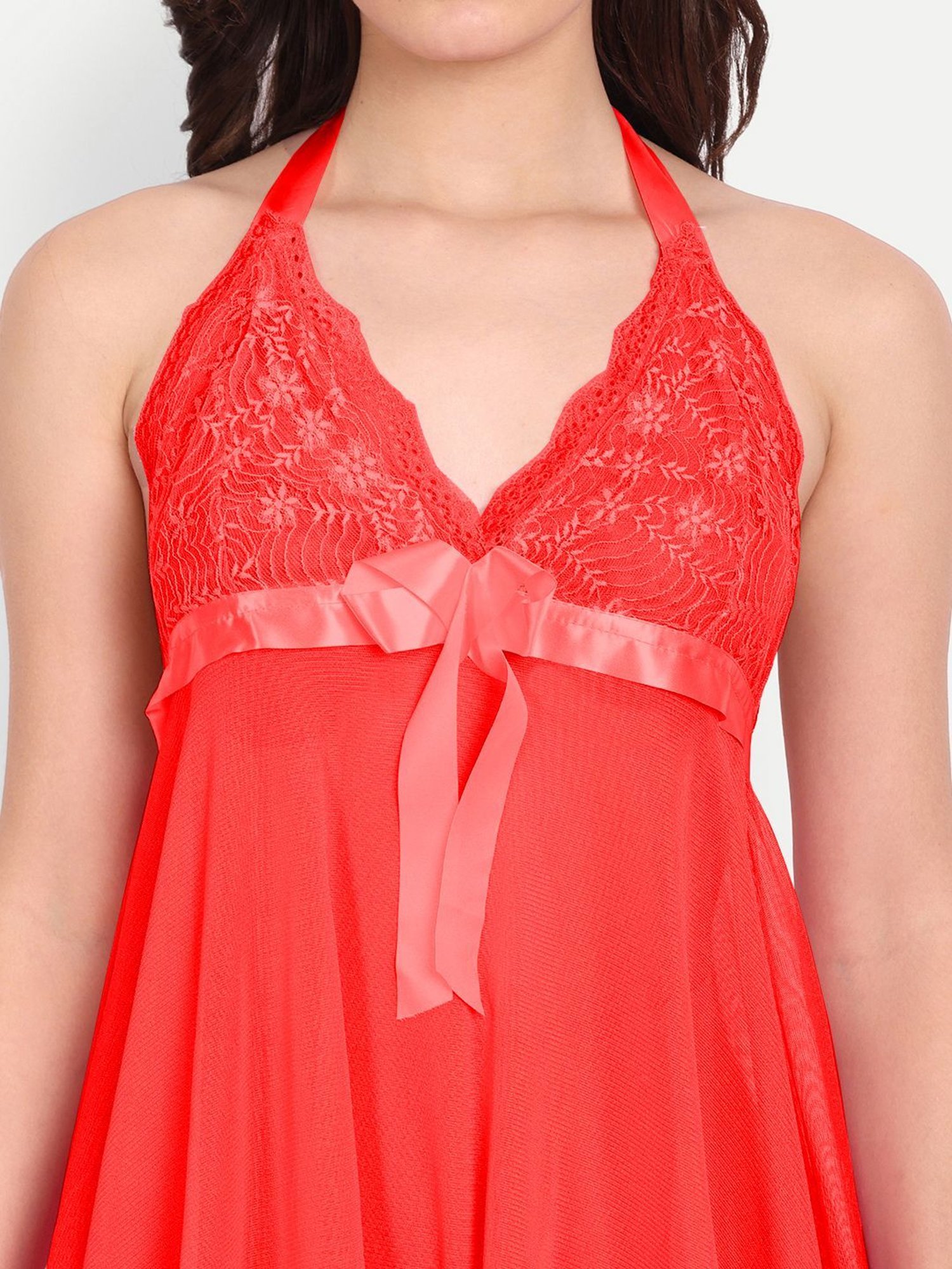 FIMS: Fashion is my Style Maroon & Red Lace Work Babydoll With Thong