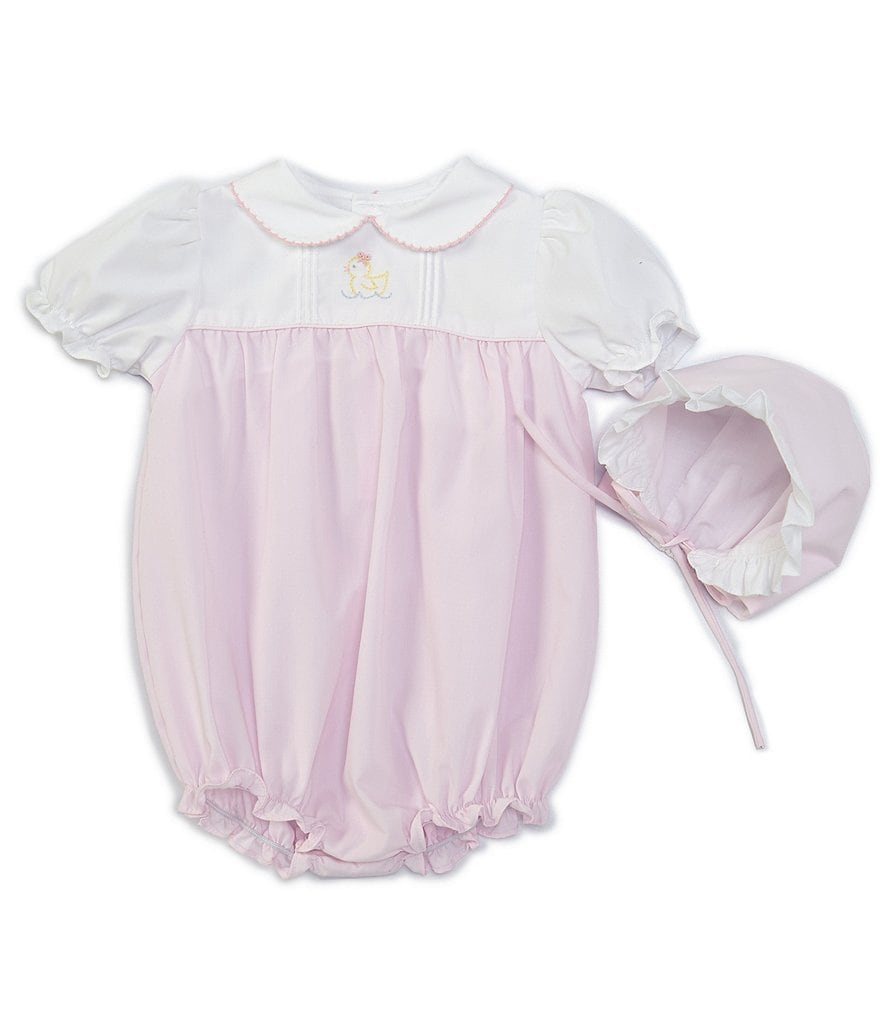 Petit Ami Baby Girls Newborn-9 Months Short-Sleeve Duck-Embroidered-Motif Romper
