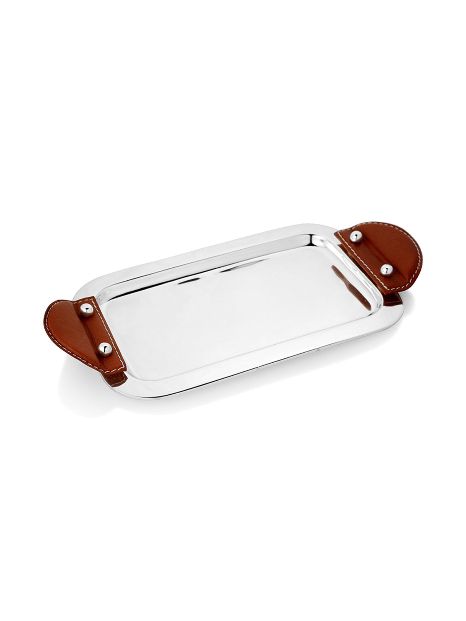 Episode Silver Plated Tray With Leather Handle