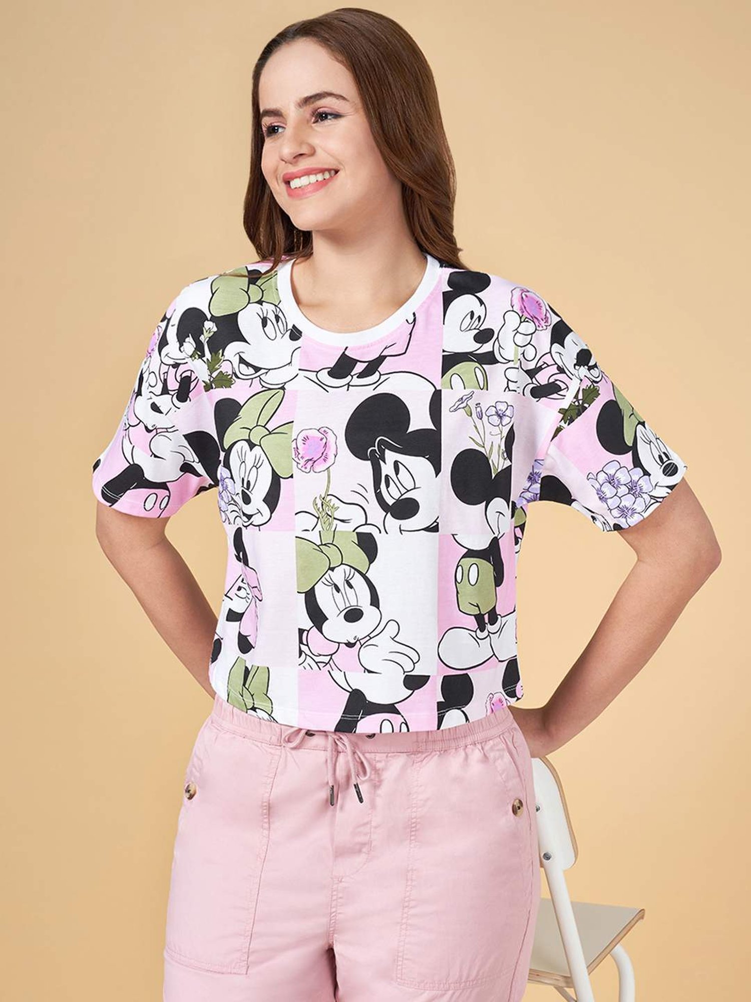 Honey by Pantaloons White Cotton Printed Crop T-Shirt