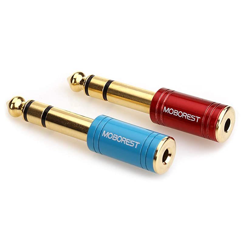 1/4 Inch (6.35mm) Male to 1/8 Inch (3.5mm) Female Stereo Adapters for Audio Connector Cables - Conversion Headphone adapte, amp adapte, 1Red+1Blue