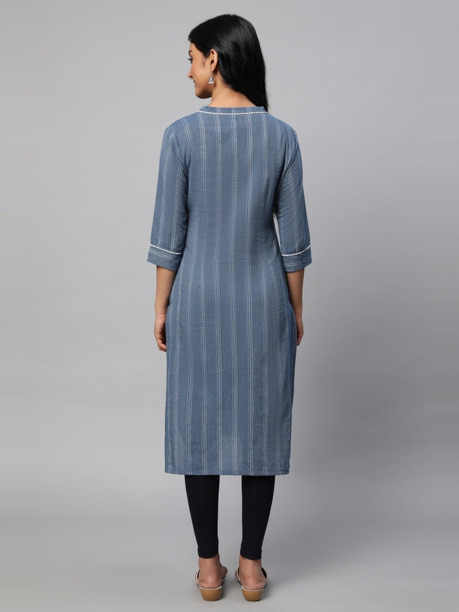 Aurelia Blue & Black Cotton Embroidered Kurta Pant Set