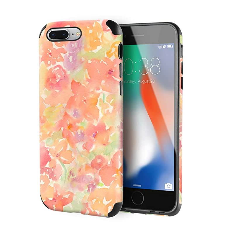 iPhone 7 Plus Slim Case Apple iPhone 8 Plus Case with Leather Print Pattern Shockproof Protective Case Cover for Apple iPhone 7 Plus 8 Plus 55 inch Orange Watercolor