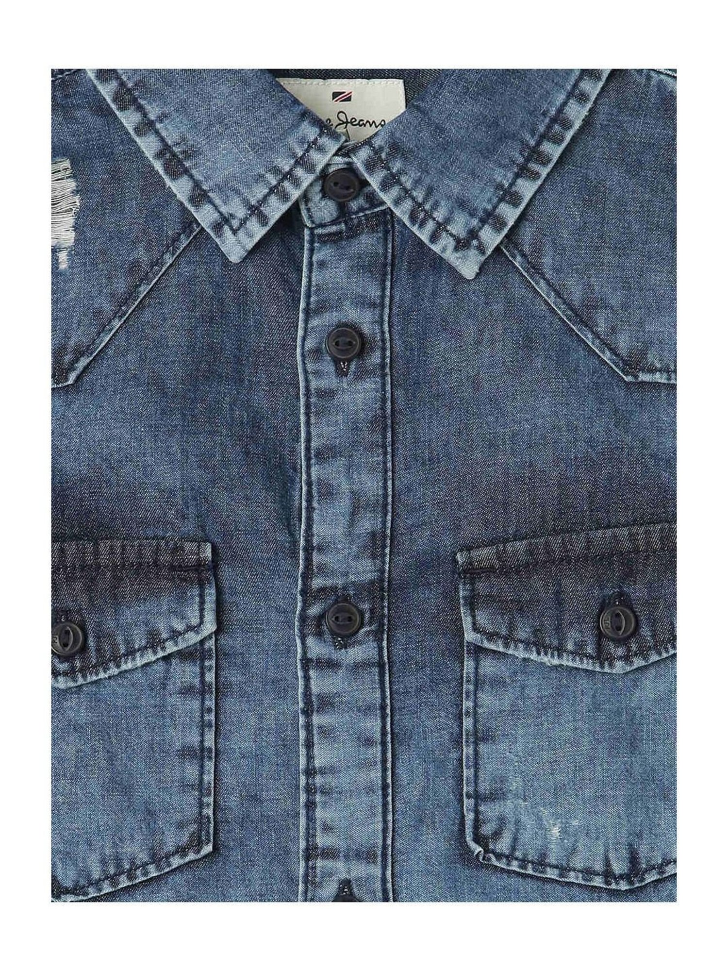 Pepe Jeans Kids Blue Cotton Embroidered Full Sleeves Shirt