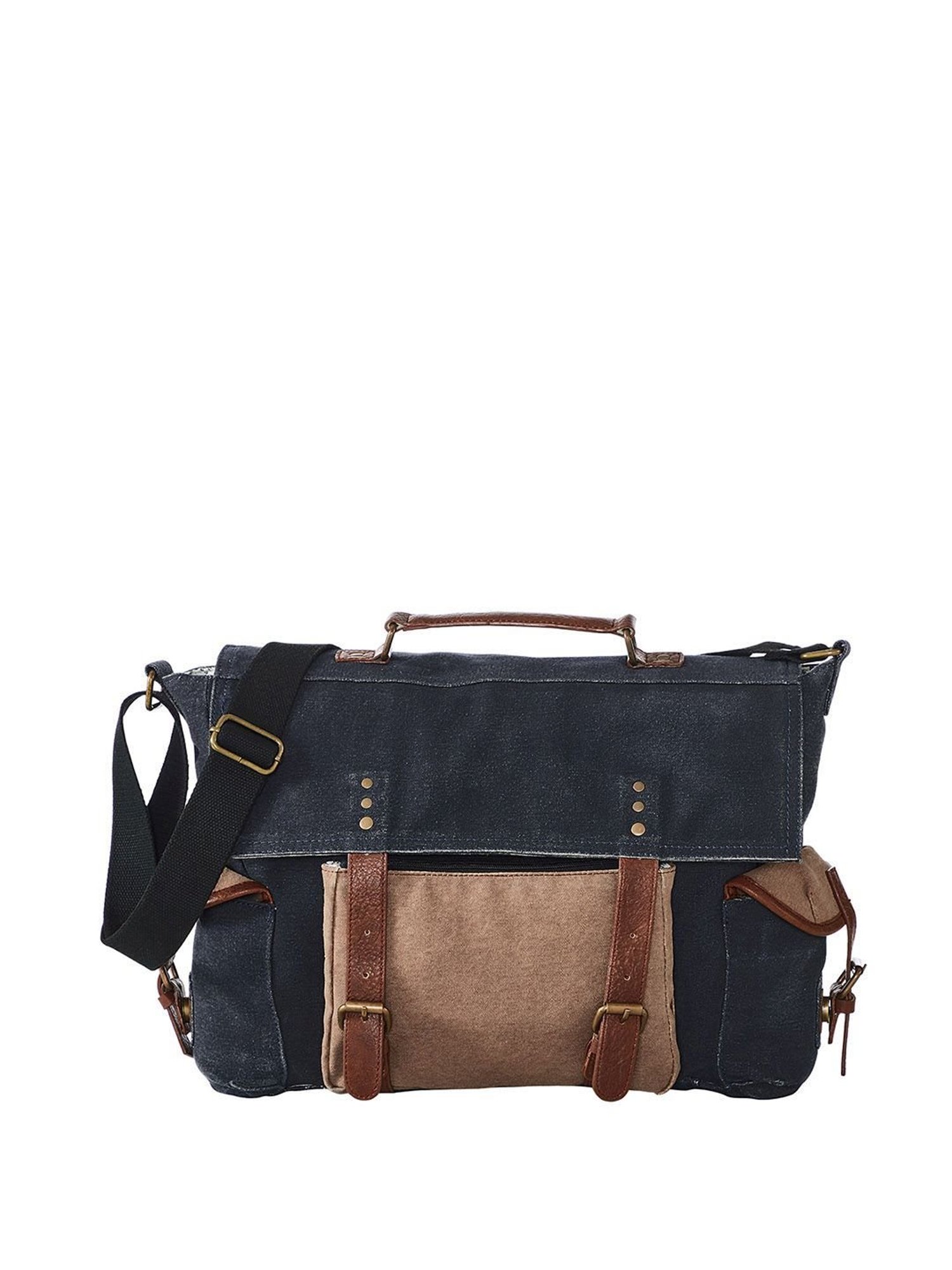 Mona B Navy Canvas Medium Messenger Bag