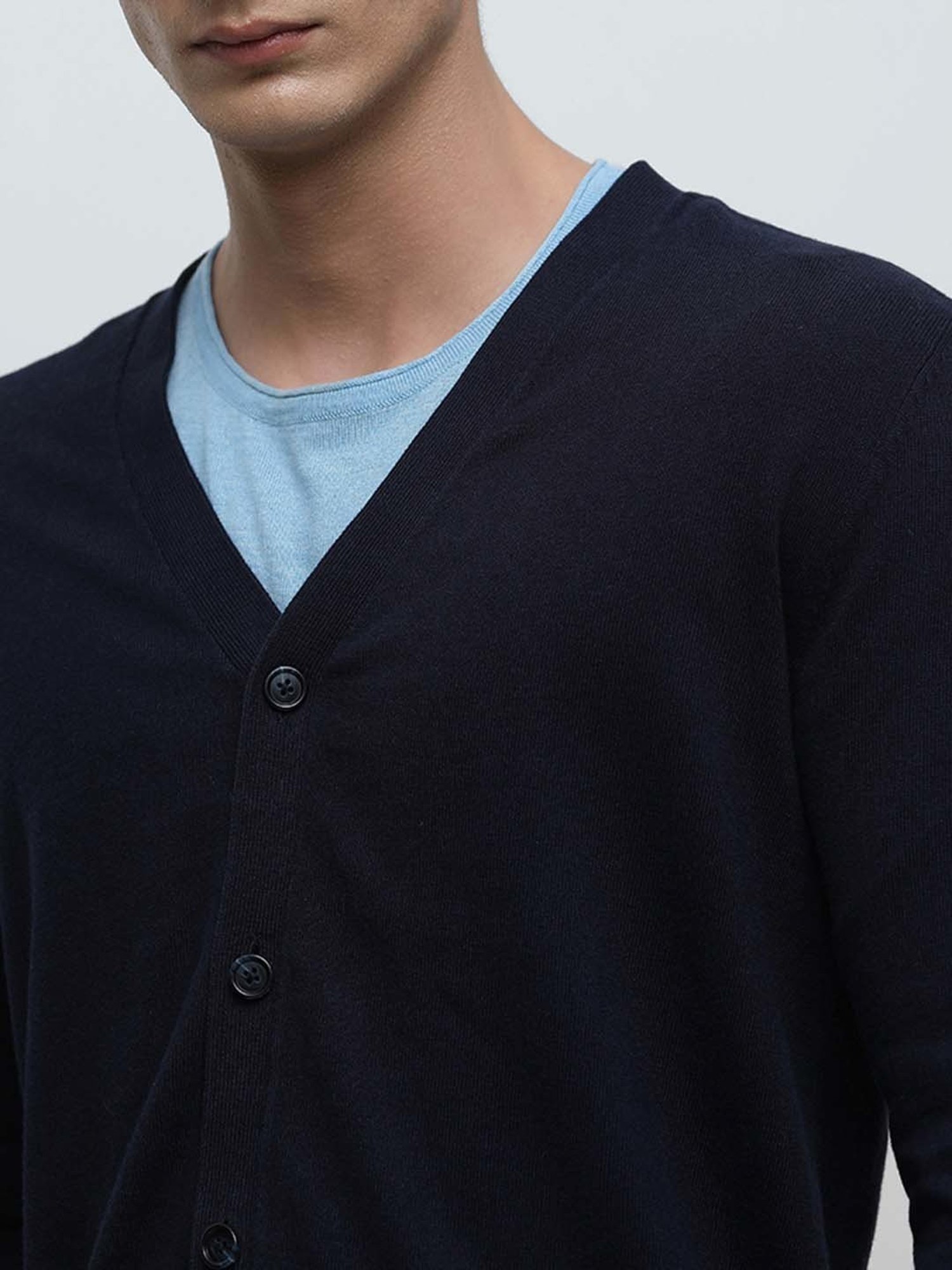 SELECTED HOMME Navy Regular Fit Cotton Cardigan
