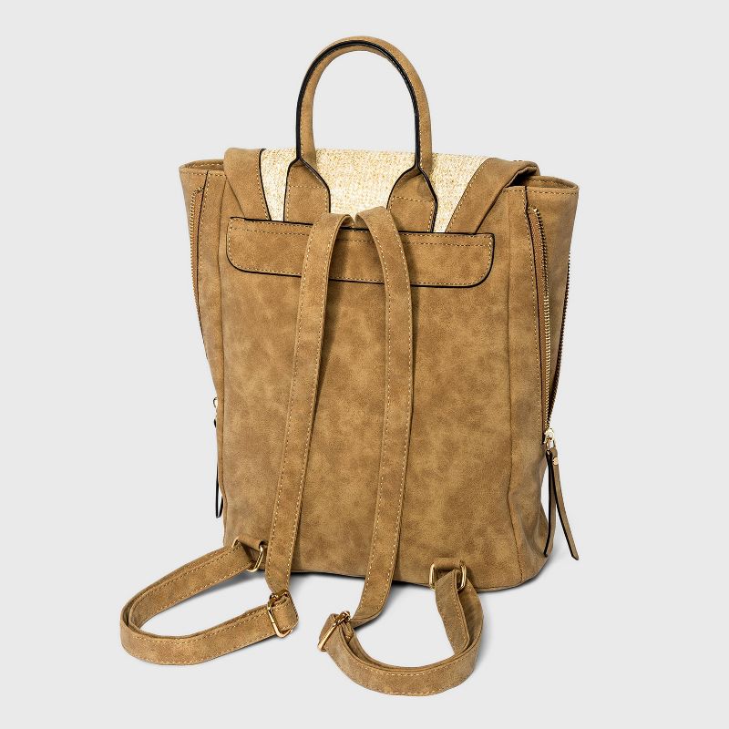 VR NYC Whipstitch Trim Envelope Flap Backpack - Straw