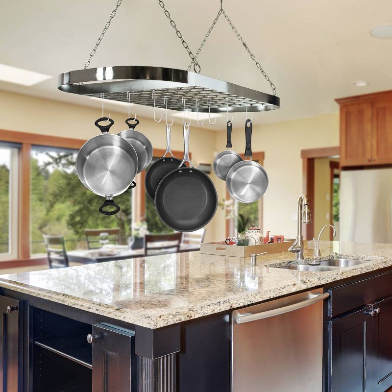Sorbus Ceiling mounted Pot Rack with Hooks - Chrome