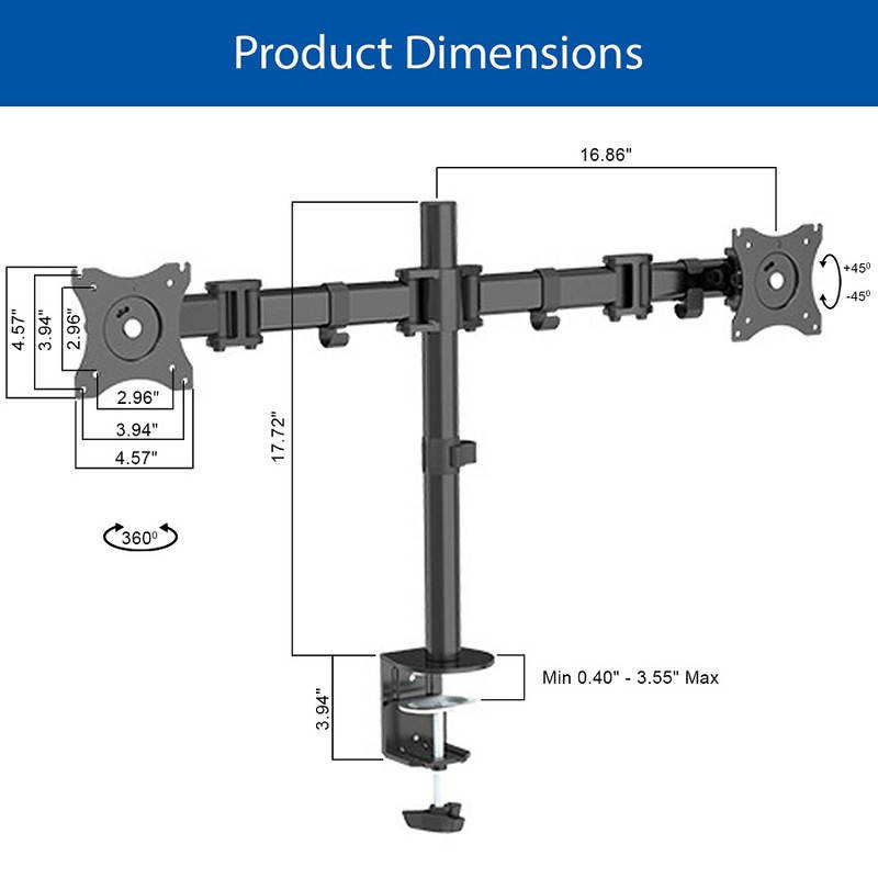 QualGear&reg; 13-27 Inch 3-Way Articulating Dual Monitor Desk Mount