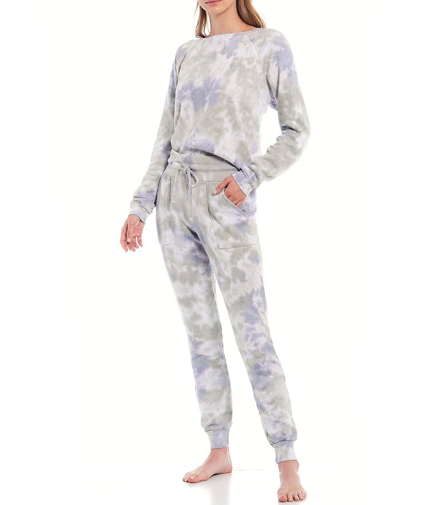 JALA Tie-Dye French Terry Cropped Coordinating Crew Neck Long Sleeve Lounge Top
