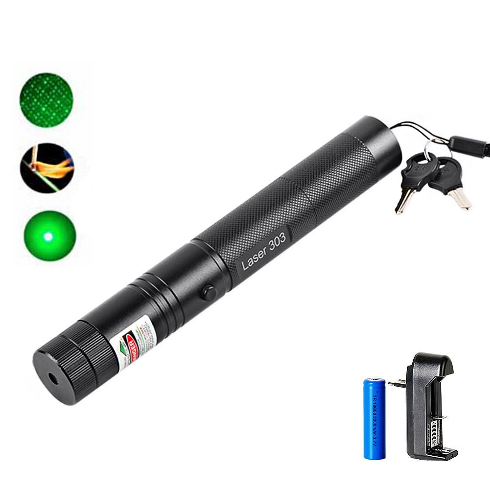 Laser Pointer Presenter High Power Green Laser 303 5MW Lazer Pen Adjustable Focus Remote Beam With Laser 18650 Battery+Charge