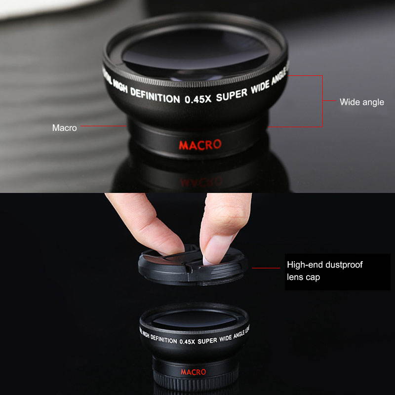 2 in 1 0.45X Lens Wide Angle 12.5X Macro Professional Lens HD Phone Camera Lens For IPhone 8 7 6S Plus for Xiaomi Samsung