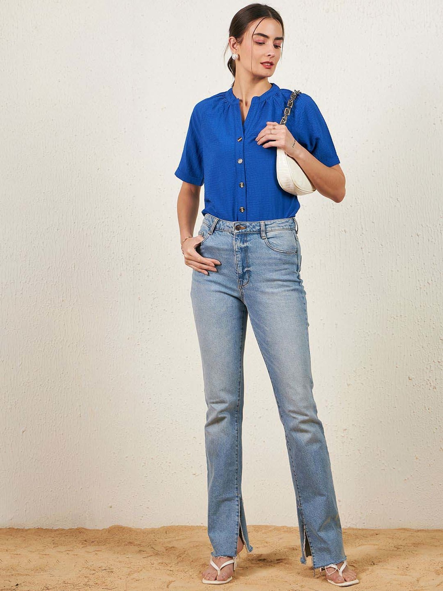 Marie Claire Blue Self Pattern Top