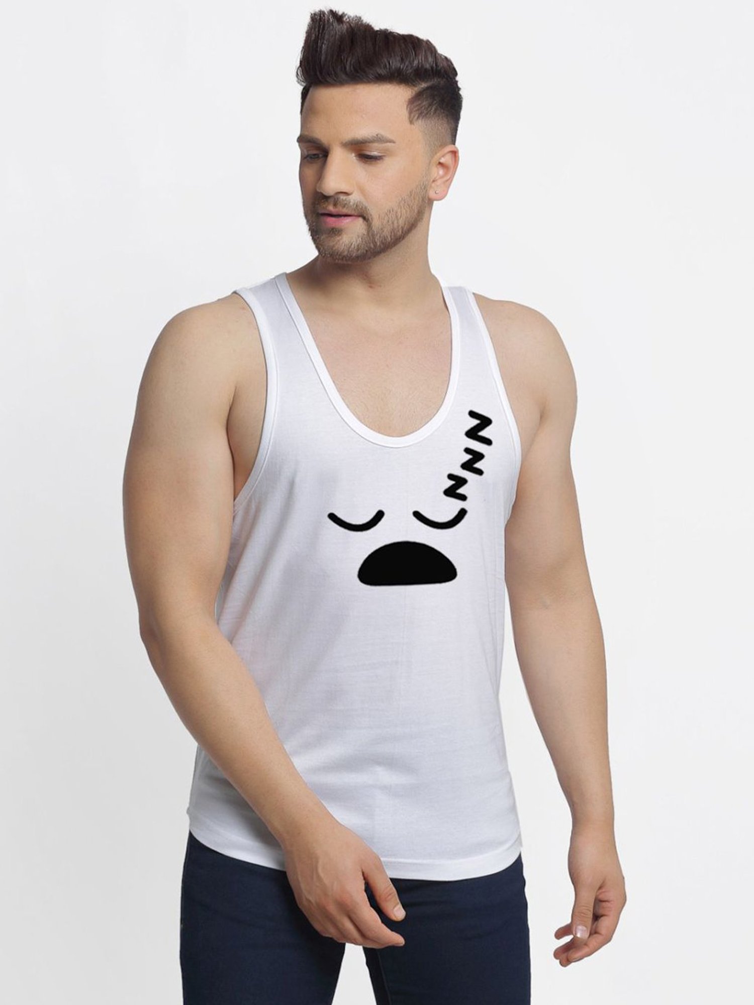 Friskers Multi Cotton Slim Fit Printed Gym Vest - Pack of 2