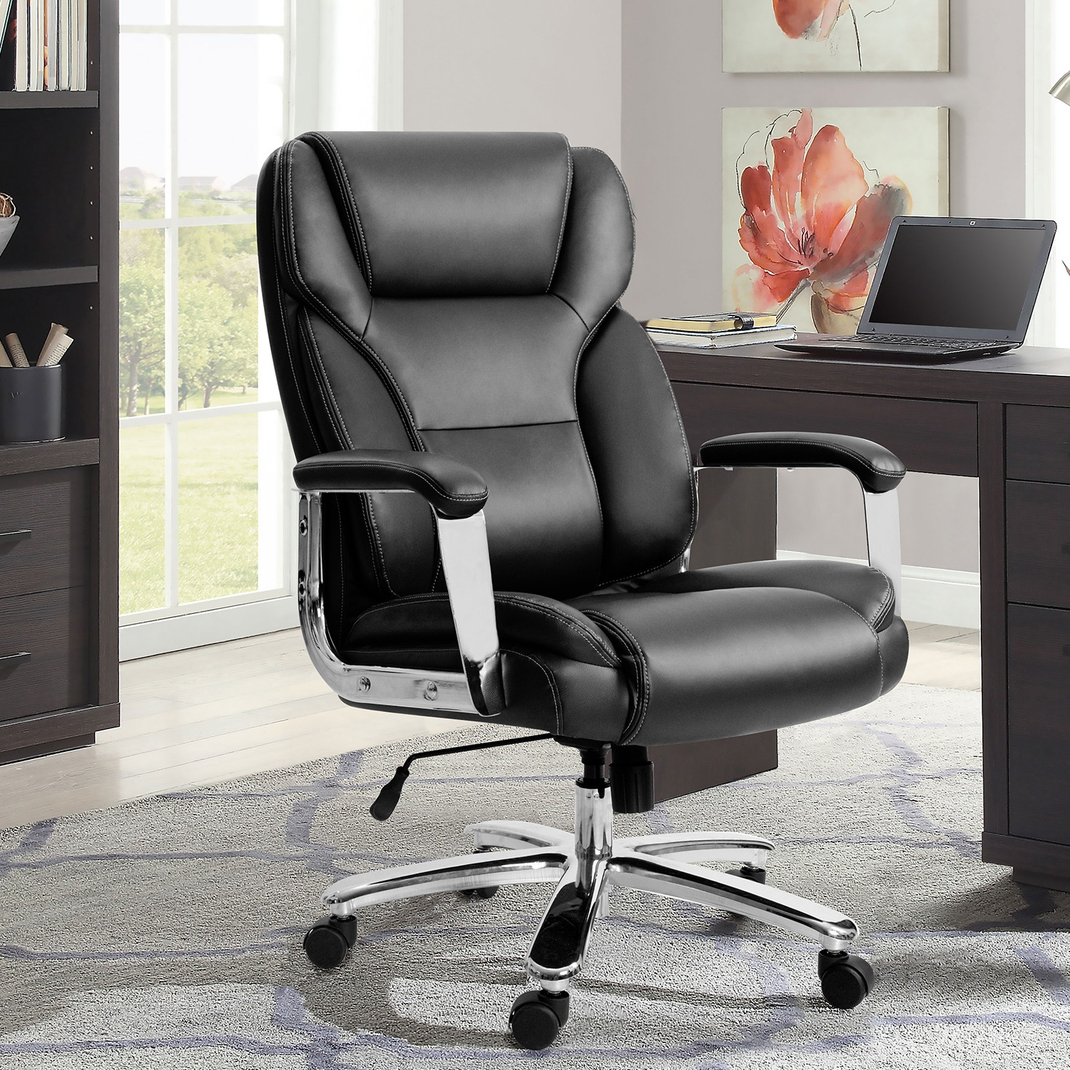 Homall Big and Tall Office Desk High Back Executive Computer Task Swivel Adjustable Leather Ergonomic Chair with Lumbar Support (Black)