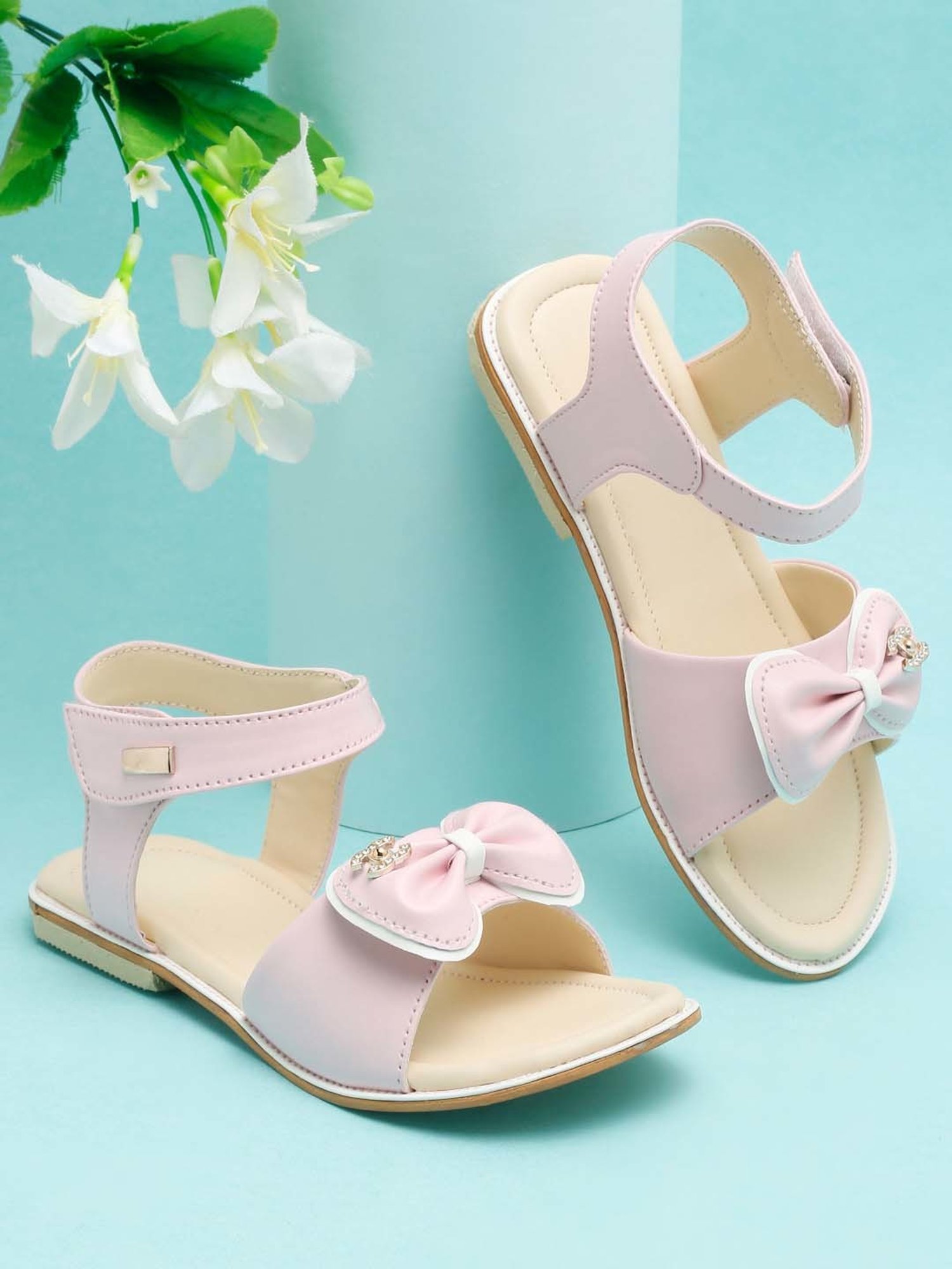 Tiny Bugs Kids Pink Bow Embellished Ankle Strap Sandals