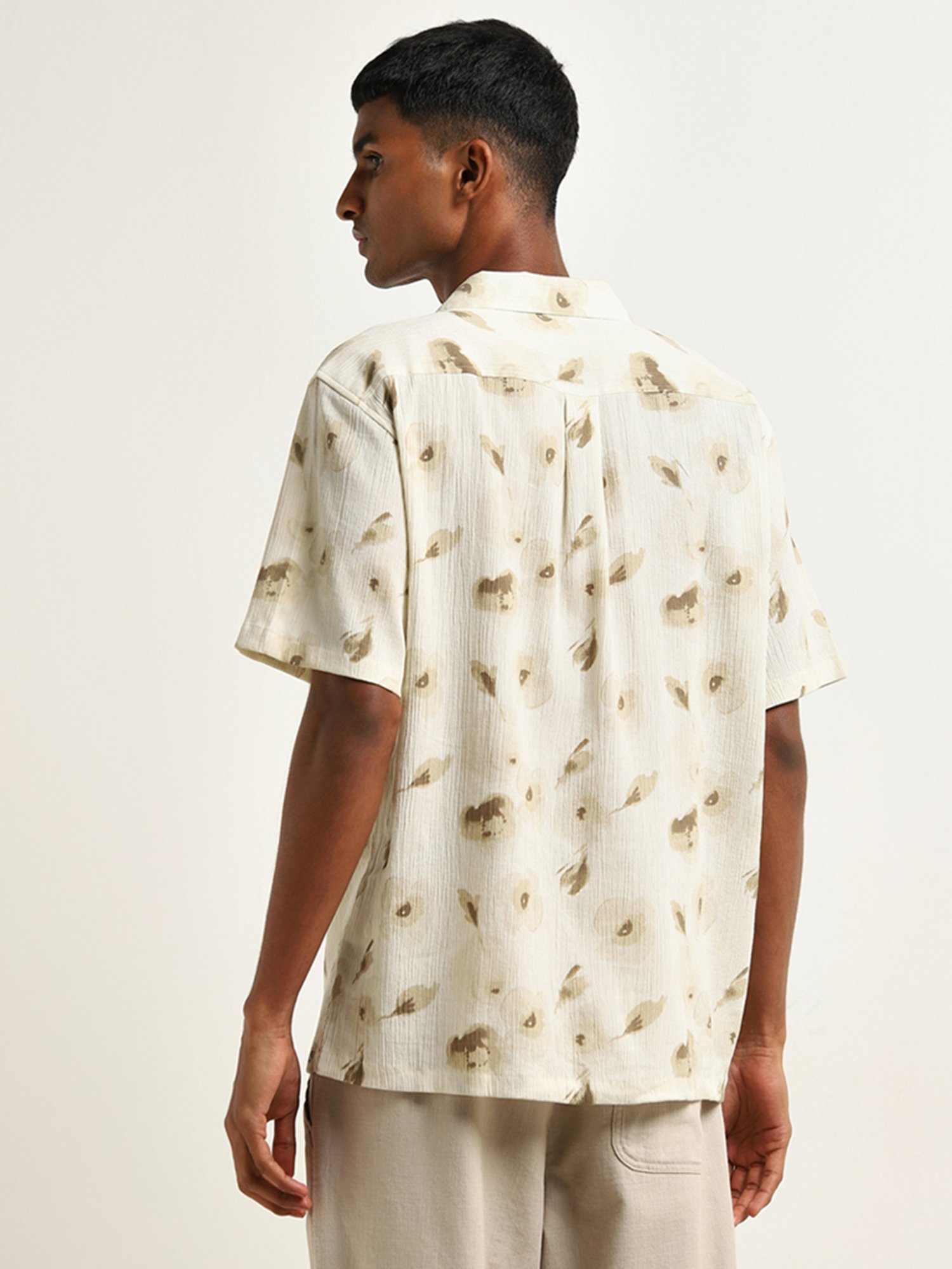 ETA by Westside Beige Floral Printed Relaxed-Fit Cotton Shirt