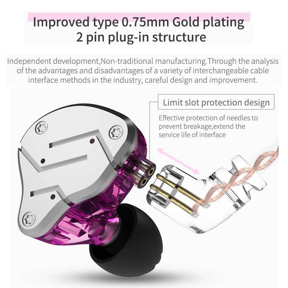 KZ ZSN in Ear Earphone 1BA 1DD Stereo High Fidelity Earphone, KZ Earbuds High Resolution in Ear Monitor Headphone with Detachable 0.75mm 2 pin Cable (Purple, NO Mic)