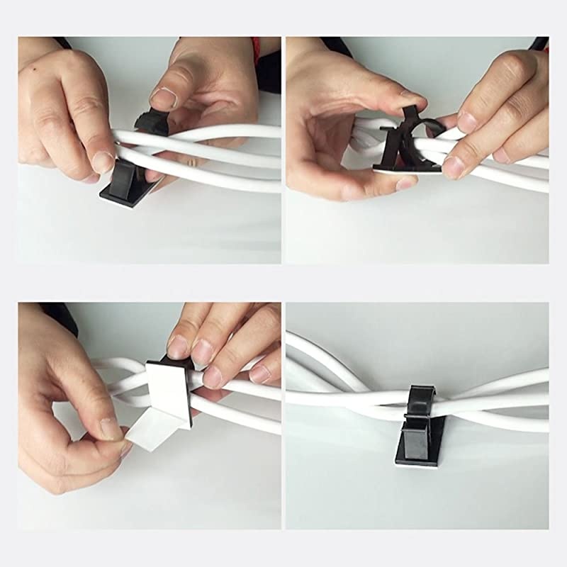 Adhesive Cable Clips Adjustable Wire Clamps Cable Tie Holders for Desk Wall Computer Electrical Cord (Black,3 Sizes,60 Pcs)