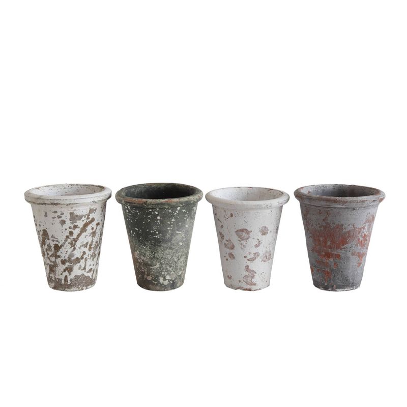 Set of 4 Distressed Clay Planters White - 3R Studios