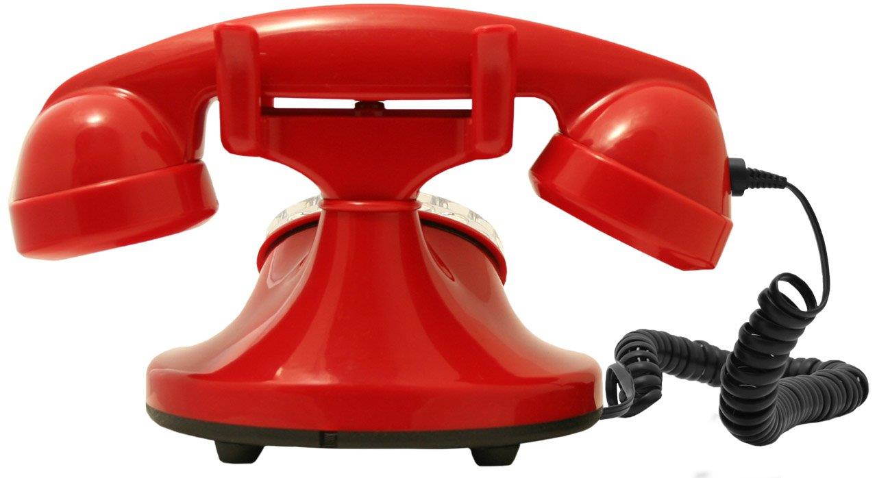 OPIS FunkyFon cable: Rotary dial disc telephone in the sinuous style of the 1920s with modern electronic bell (red)