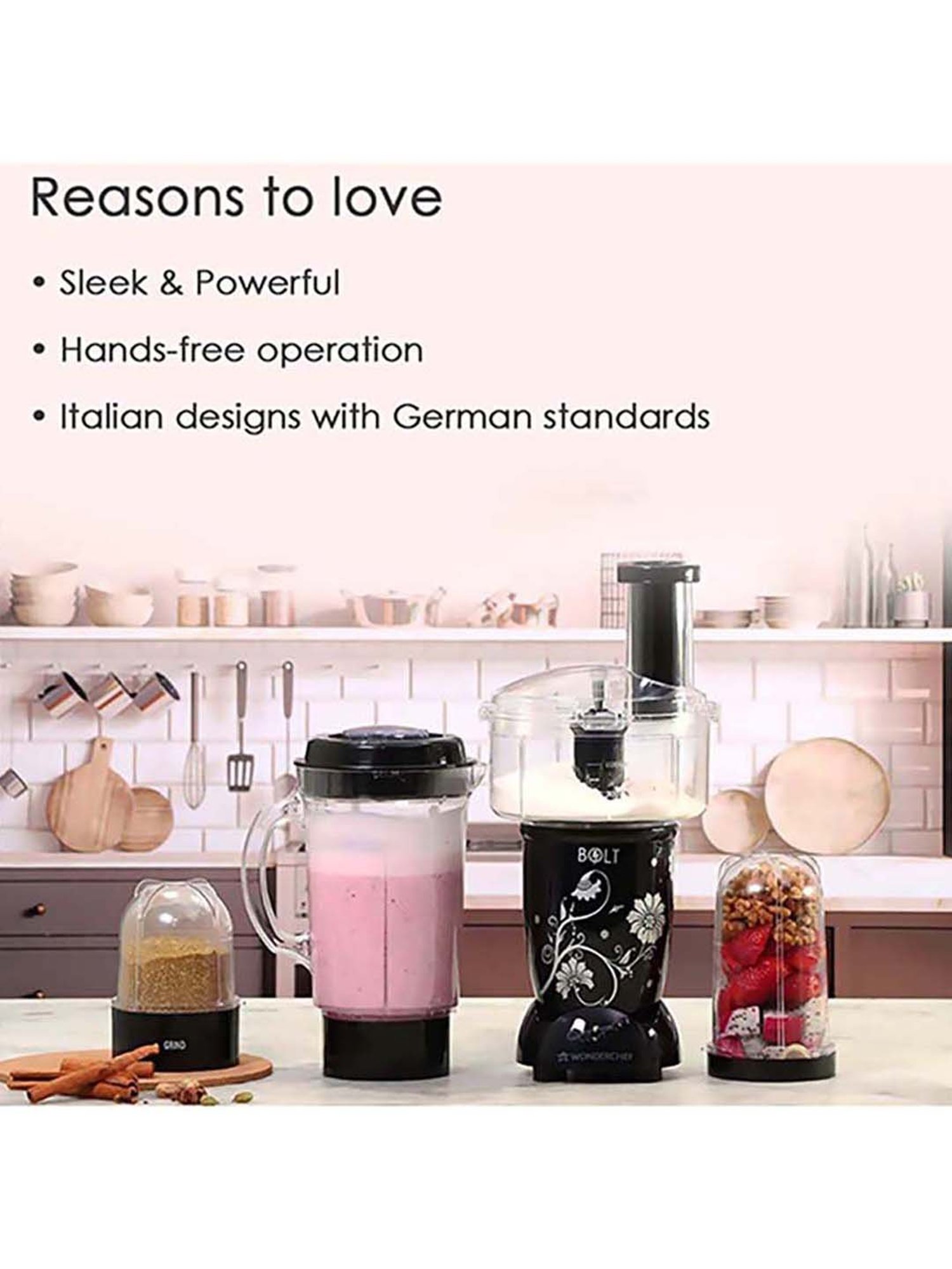 Wonderchef Nutri-Blend Bolt 600W Mixers Blender Food Processor with 4 Jars (Black)