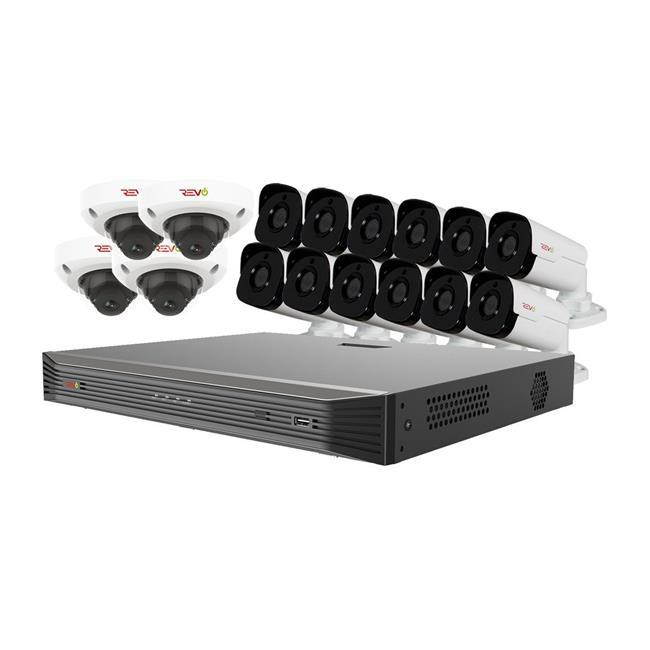Revo America RU162D4GB12GA-4T Ultra HD Audio Capable 16 Channel 4TB NVR Surveillance System with 16 4 Megapixel Cameras