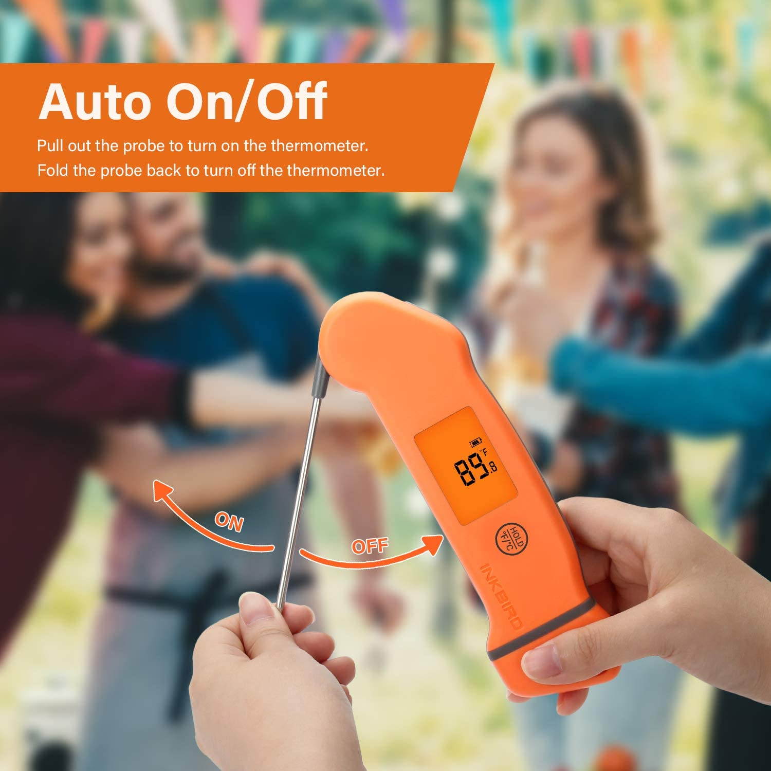 Inkbird Meat Thermometer IHT-1S Instant Read Thermometer Waterproof Digital Cooking Thermometer with Gravity Sensor,Automatic Rotating Display,Auto-on/Off,Auto Restart for Kitchen, Cooking,BBQ,Smoker