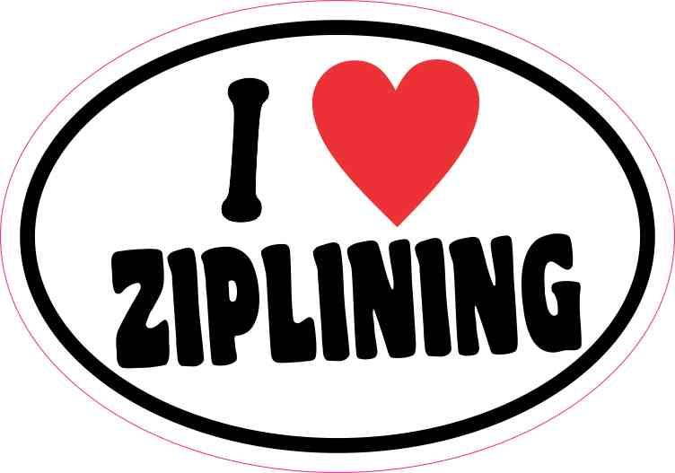 StickerTalk Oval I Love Ziplining Vinyl Sticker, 5 inches by 3.5 inches