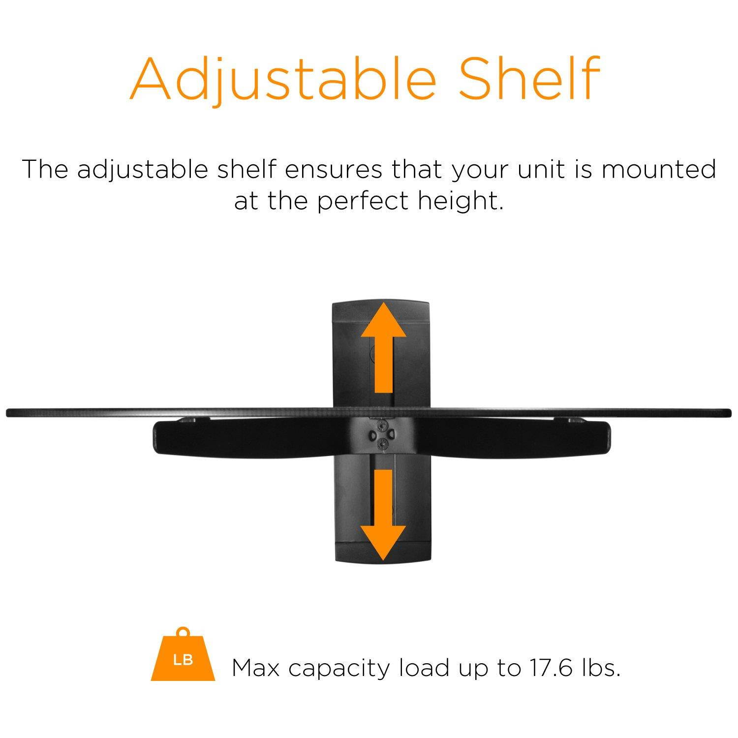 Ematic Tempered Glass Shelf Wall Mount Kit for Entertainment System Components