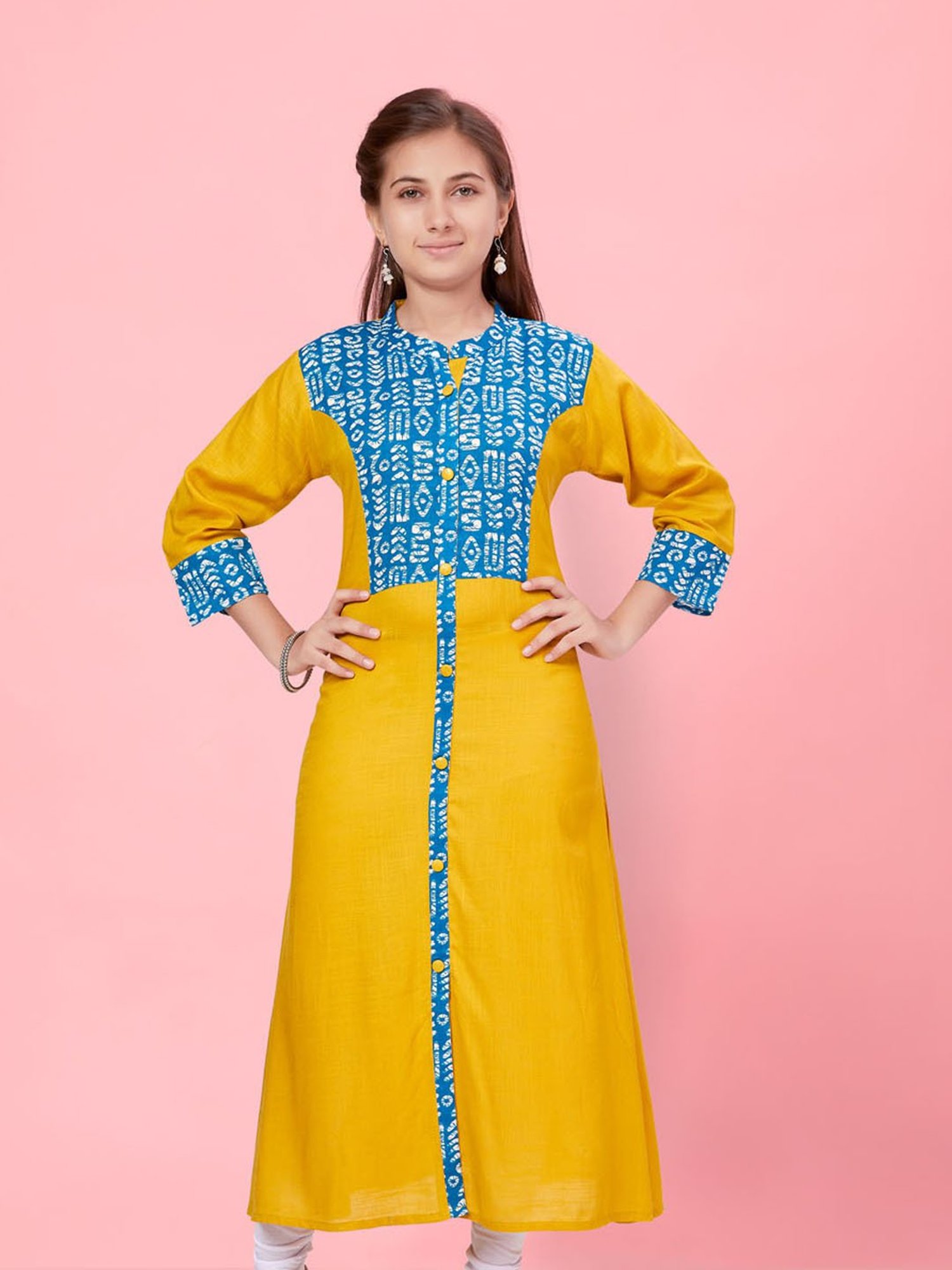 Aarika Kids Blue & Yellow Printed Kurti