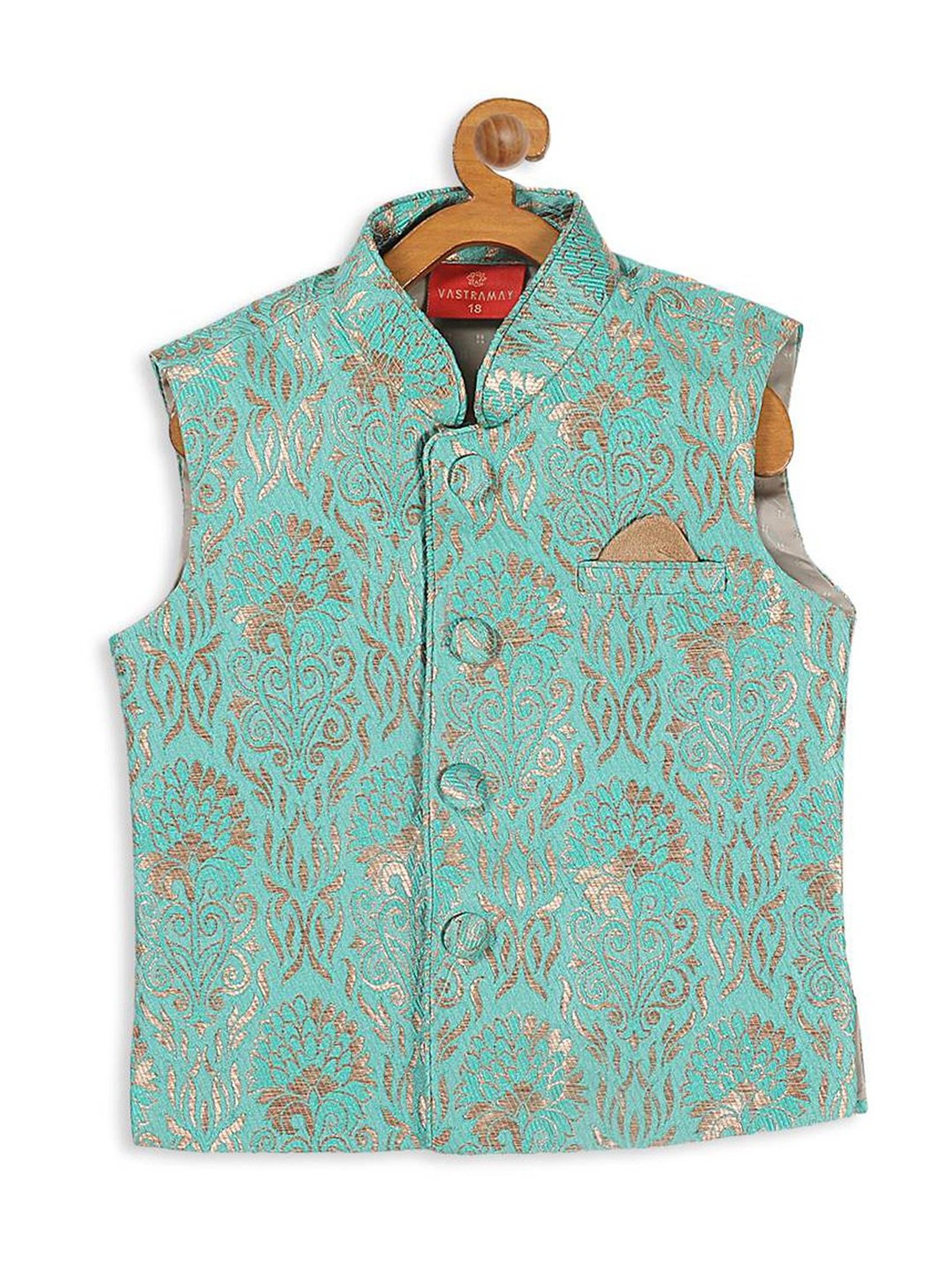 VASTRAMAY SISHU Aqua Blue Floral Print Nehru Jacket