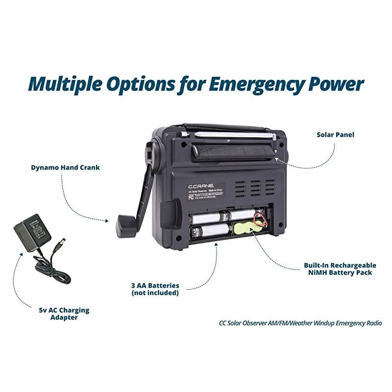 Solar Observer Wind Up Solar EmergenCrank Radio with AM, FM, NOAA Weather, Built in LED Flashlight, Cellphone Charger and AC Adapter