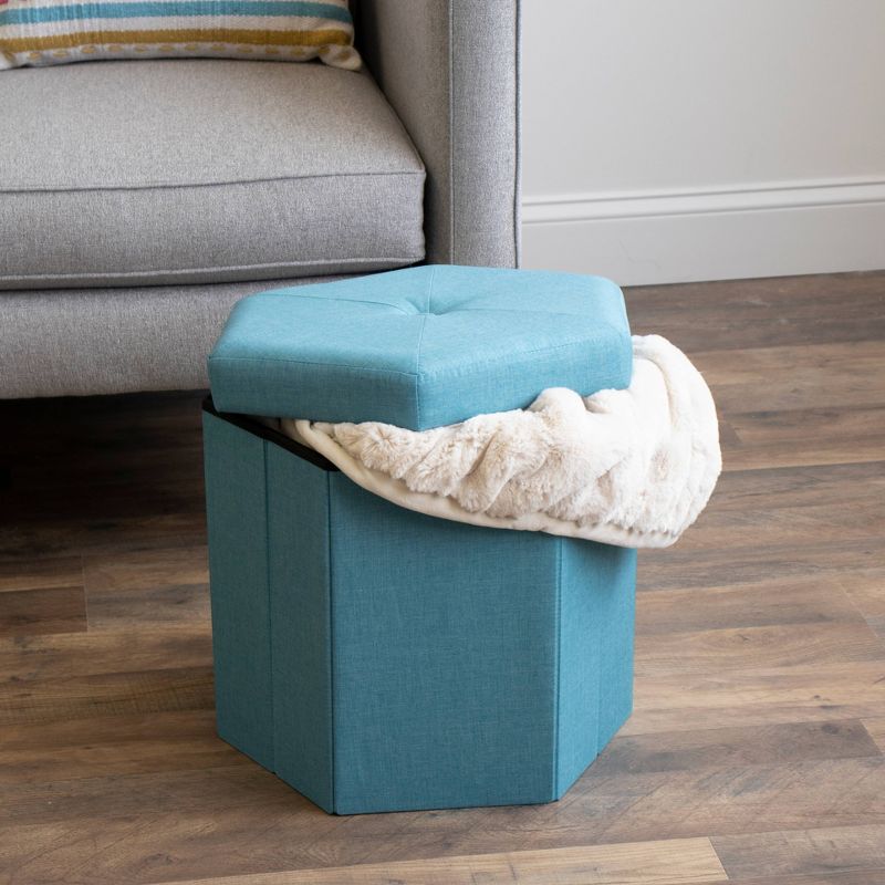 Devon Foldable Hexagon Storage Ottoman Light Blue - Humble Crew