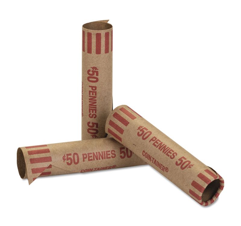 Coin-Tainer Preformed Tubular Coin Wrappers Pennies $.50 1000 Wrappers/Box 20001