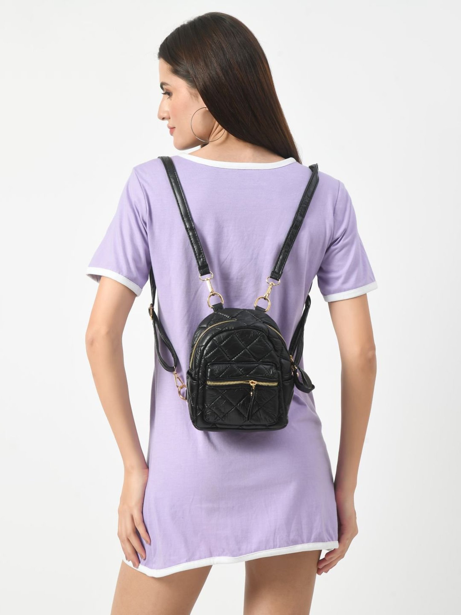 Angeline Black PU Small Backpack