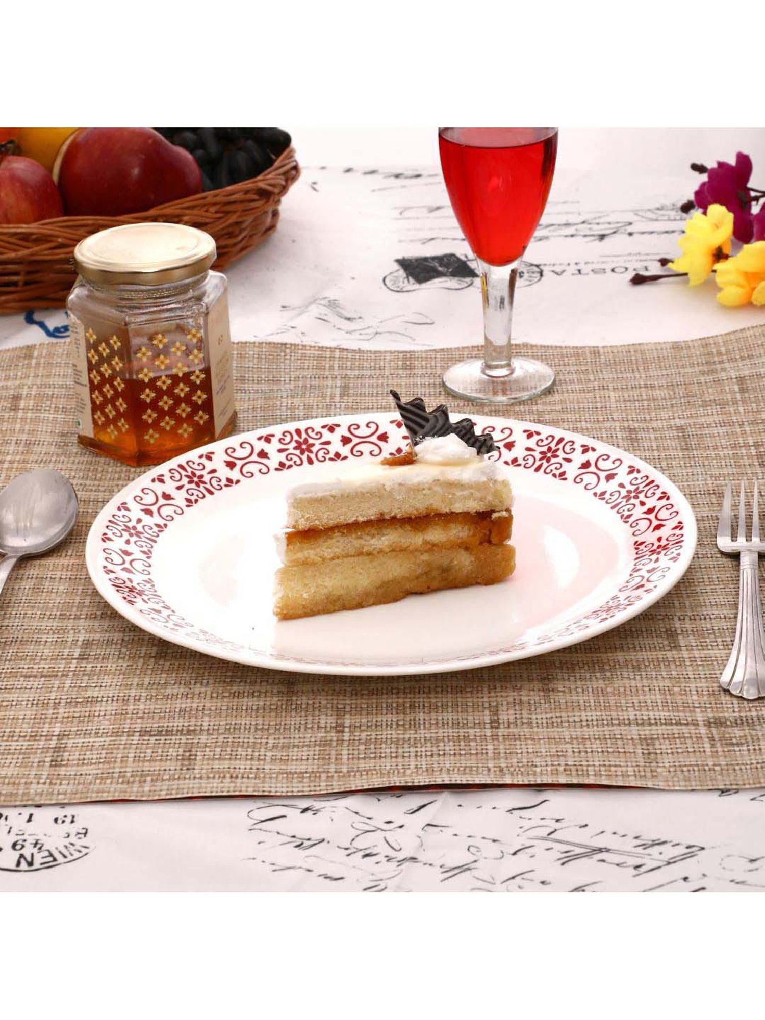 Corelle Red Trellis Vitrelle Glass 17 cm Small Plates - Set of 6