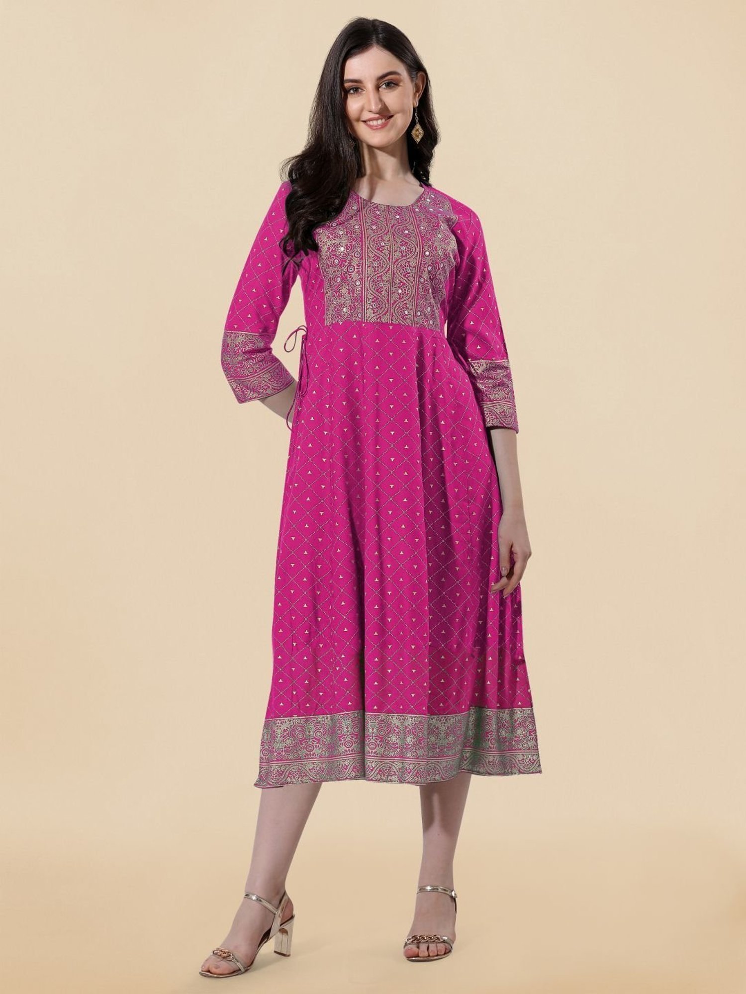 MIRCHI FASHION Pink Embroidered A-Line Dress