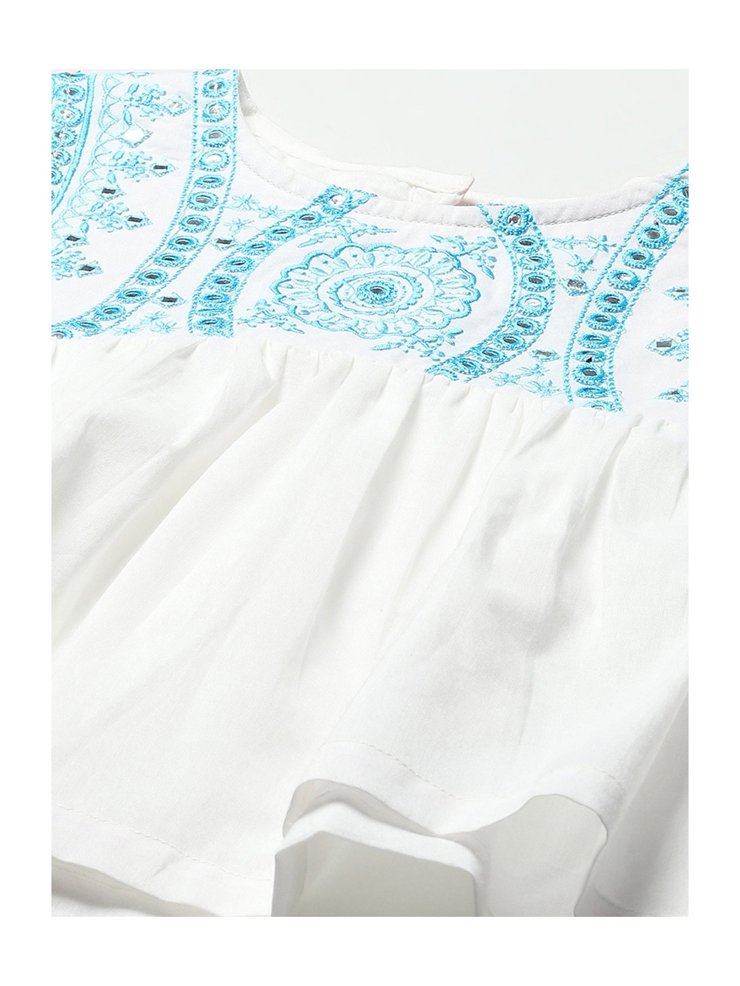 BIBA Girls White Embroidered Top