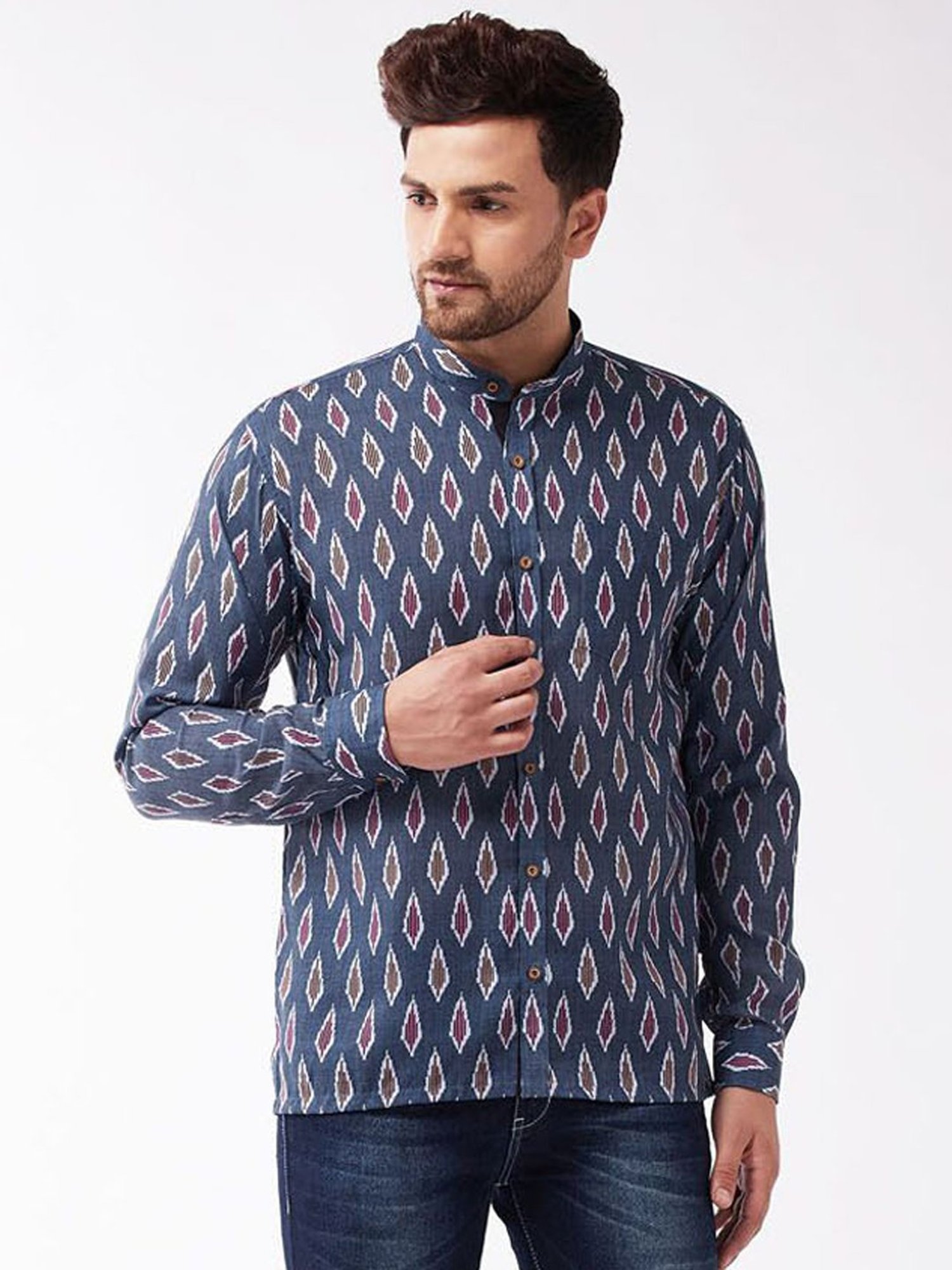 Vastramay Grey Cotton Straight Fit Printed Shirts