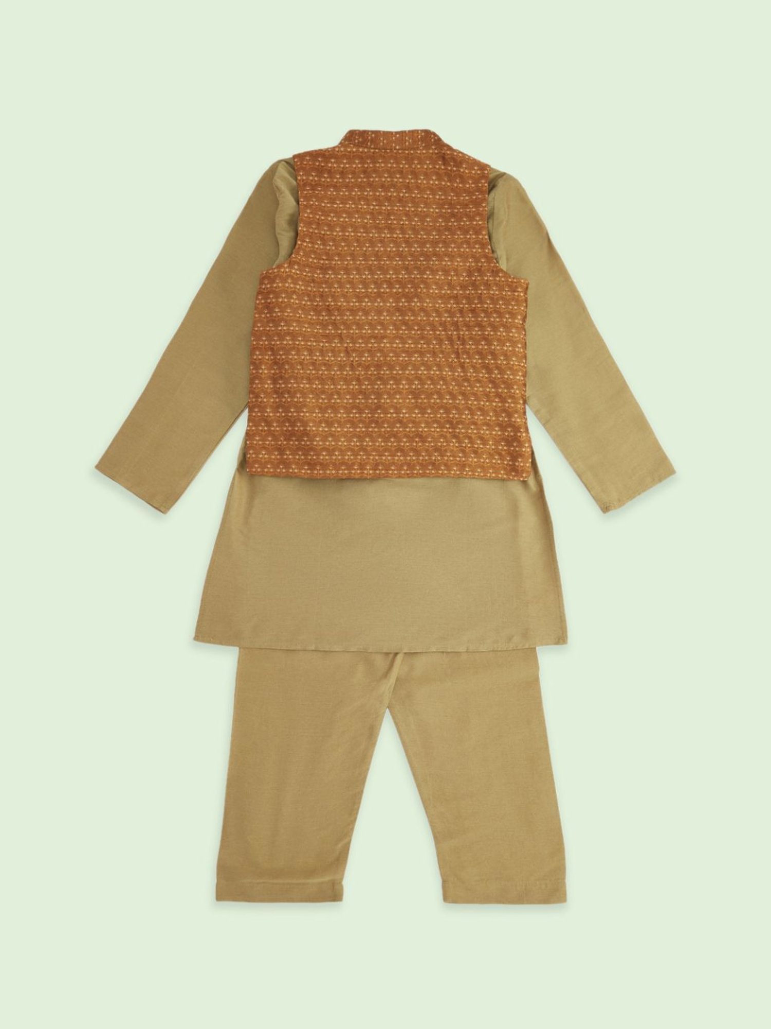 Indus Route by Pantaloons Kids Red & Beige Jacquard Full Sleeves Kurta Set