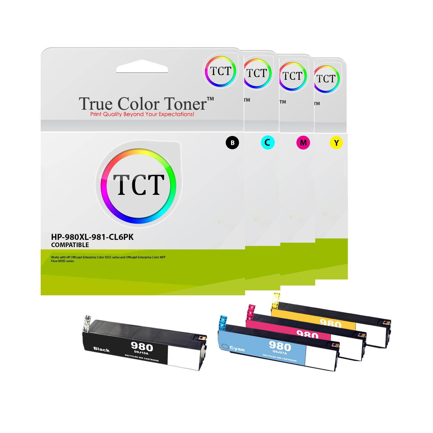 TCT Compatible Ink Cartridge Replacement for HP 980 works with HP OfficeJet Enterprise X555dn X555xh X585dn X585f X585z Printers (Black D8J10A, Cyan D8J07A, Magenta D8J08A, Yellow D8J09A ) - 4 Pack