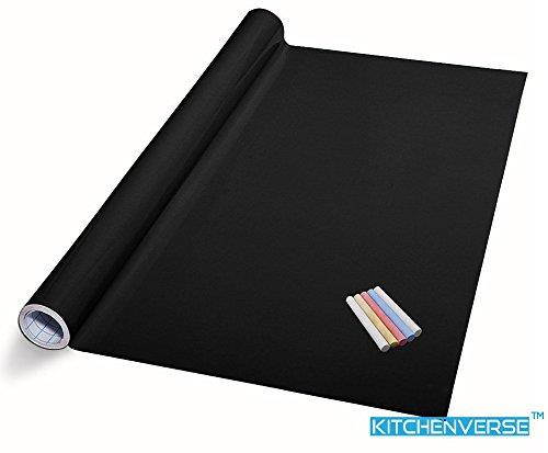 Extra Large Chalkboard Contact Paper Vinyl Wall Decal Poster (6.5 Feet) Blackboard Roll Adhesive Chalk Board Paint Alternative w/Bonus Chalks - Peel and Stick Black DIY Wallpaper Sizes 17.8" X 78.7"