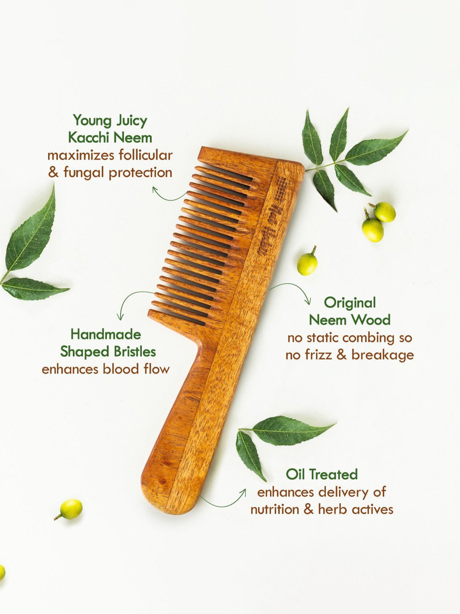 Nat Habit Fine Tooth Kacchi Neem Comb - 1 Pc