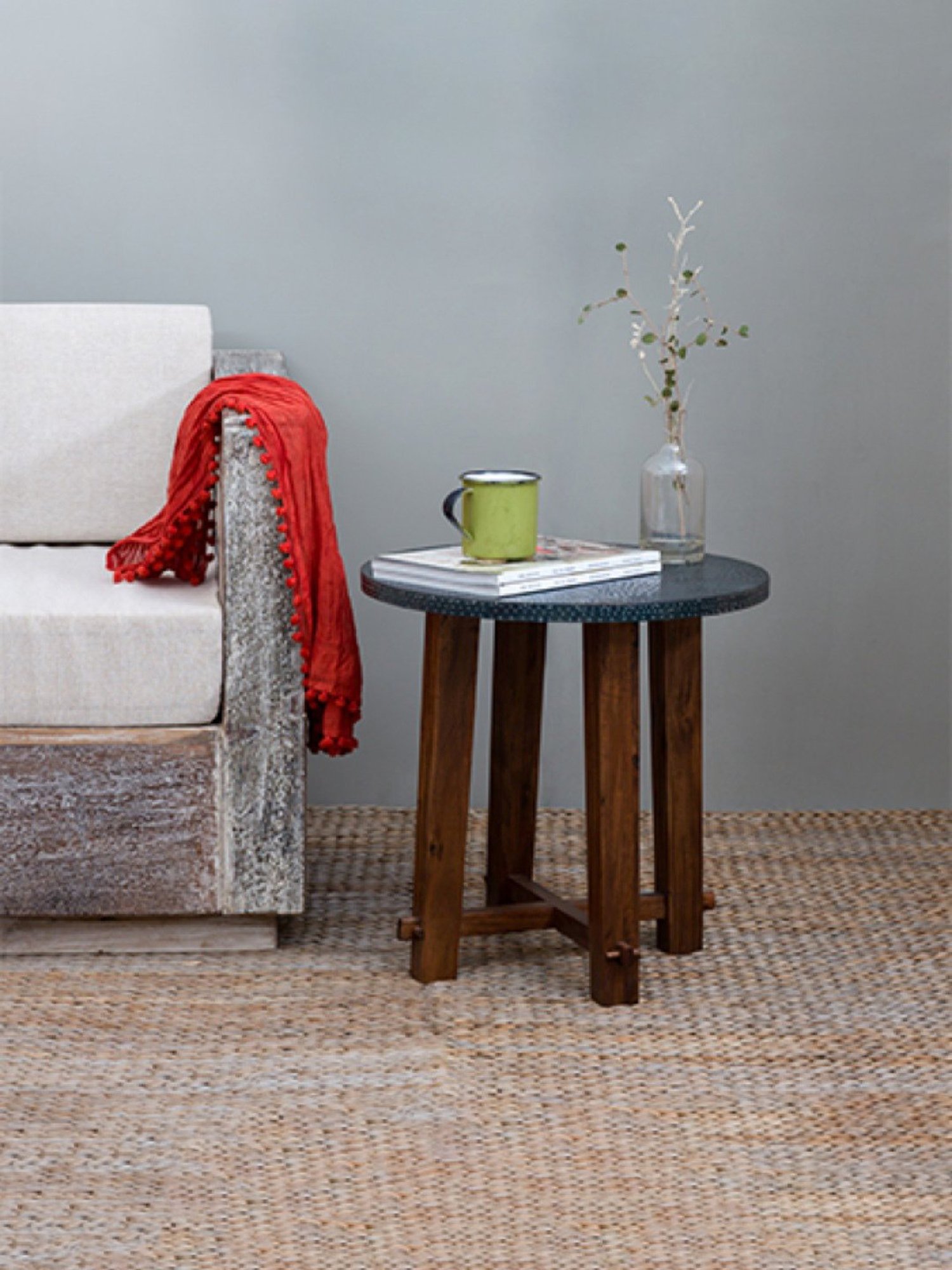 Artisans Rose Hammered Black Acacia Wood & Metal End Table