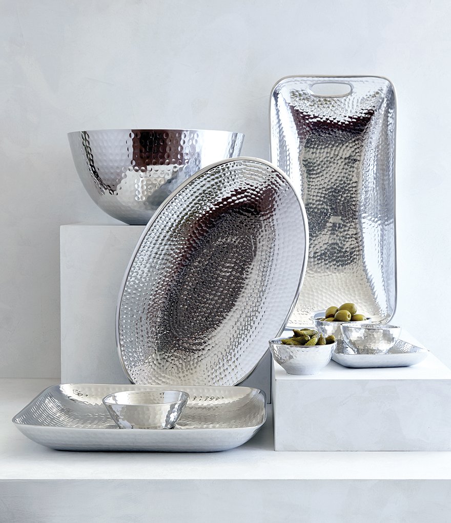 Towle Silversmiths Hammered Metal 3-Bowl Tray