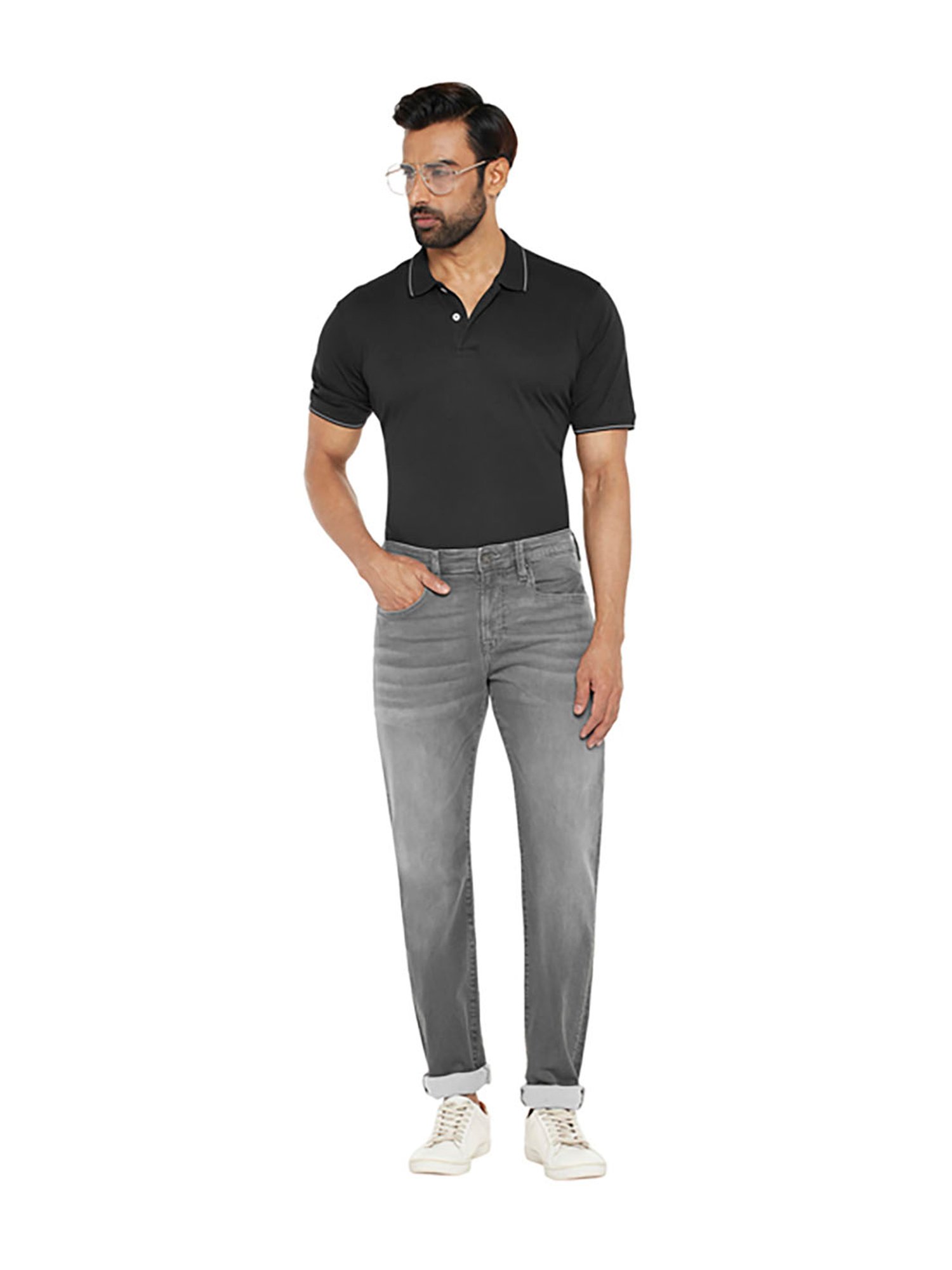 EVERBLUE Grey Comfort Slim Midrise Stretchable Jeans