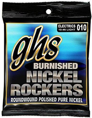 ghs strings bnrl burnished nickel rockers, polished pure nickel electric guitar strings, light .010.046